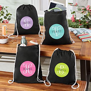 Initial With Name Drawstring Bags