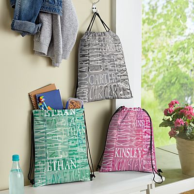 Signature Style Allover Print Drawstring Bags