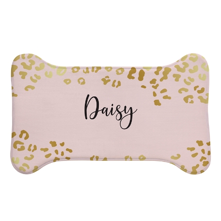 Metallic Leopard Pet Feeding Mats - Large Bone - Gold