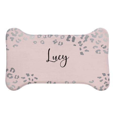 Metallic Leopard Pet Feeding Mats - Large Bone - Silver