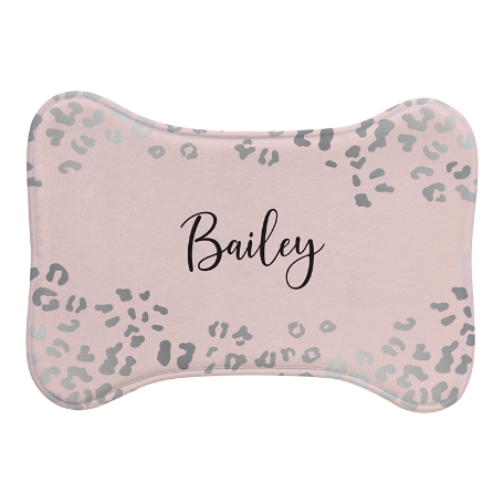 Metallic Leopard Pet Feeding Mats - Small Bone - Silver