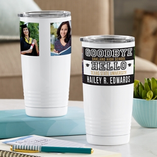 New Beginnings Graduation Photo Tumbler