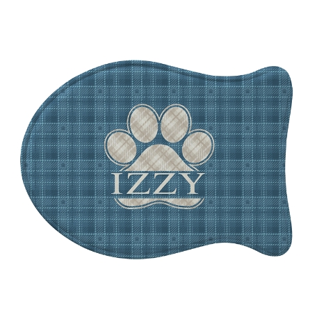 Plaid Paw Print Feeding Mat - Fish-Blue