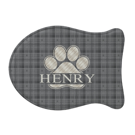 Plaid Paw Print Feeding Mat -Fish-Gray