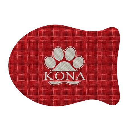Plaid Paw Print Feeding Mat - Fish-Red