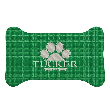 Plaid Paw Print Feeding Mat -Large Bone-Green