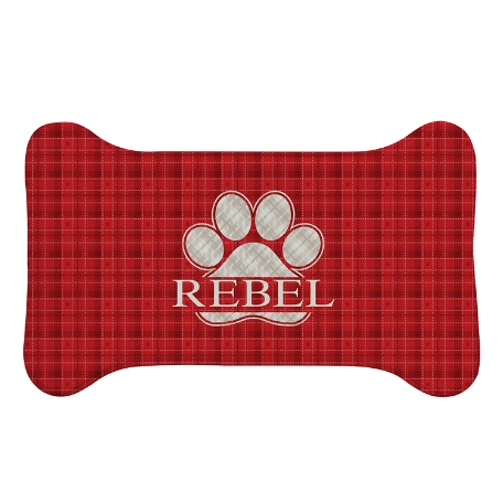 Plaid Paw Print Feeding Mat -Large Bone-Red