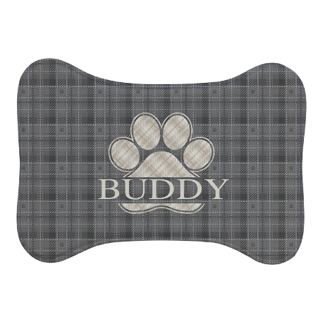 Plaid Paw Print Feeding Mat - Small Bone-Gray
