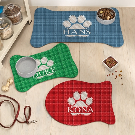 Plaid Paw Print  Feeding Mat