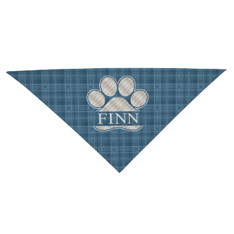 Plaid Paw Print Bandanas -Large-Blue