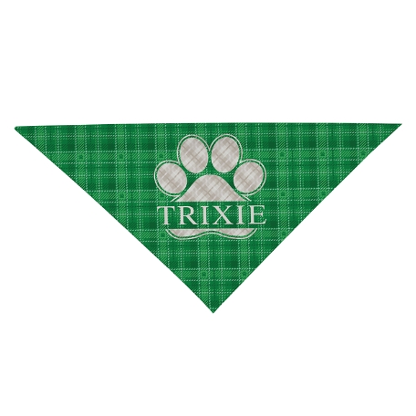 Plaid Paw Print Bandanas -Small-Green