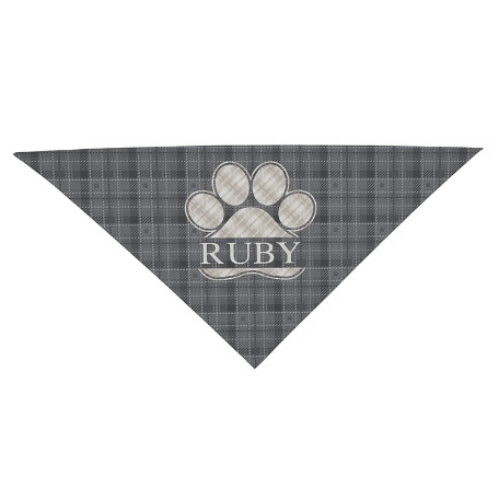 Plaid Paw Print Bandanas - Large-Gray