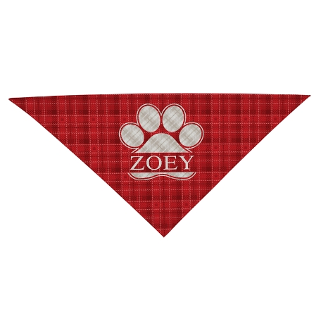 Plaid Paw Print Bandanas - Large-Red