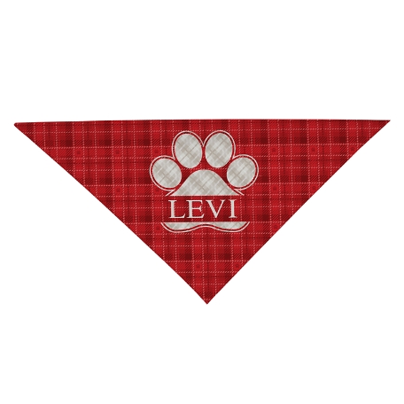 Plaid Paw Print Bandanas - Small-Red