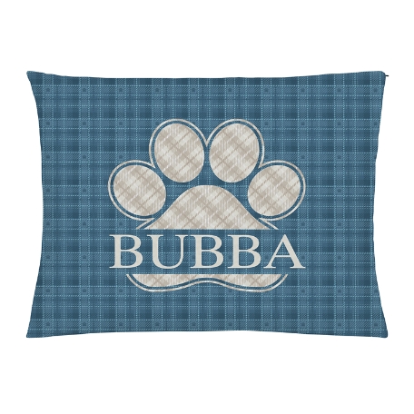 Plaid Paw Print Pet Bed -Large-Blue