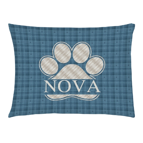 Plaid Paw Print Pet Bed -Medium-Blue