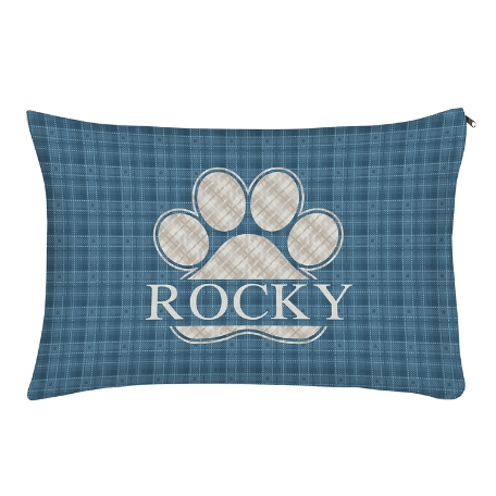 Plaid Paw Print Pet Bed -Small-Blue
