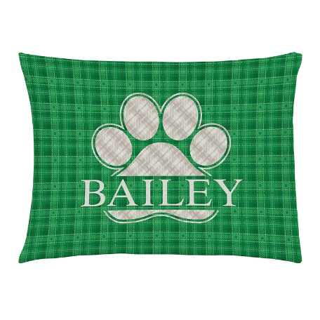Plaid Paw Print Pet Bed -Medium-Green