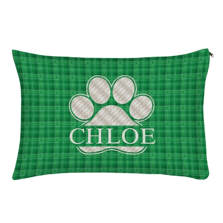 Plaid Paw Print Pet Bed -Small-Green