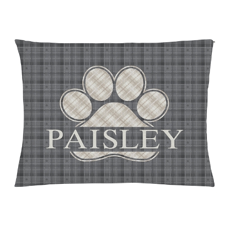 Plaid Paw Print Pet Bed -Large-Gray