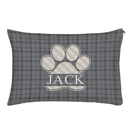 Plaid Paw Print Pet Bed -Small-Gray
