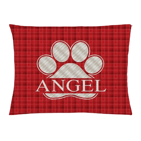 Plaid Paw Print Pet Bed -Large-Red