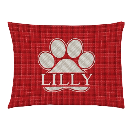 Plaid Paw Print Pet Bed -Medium-Red