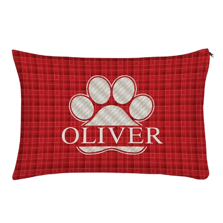 Plaid Paw Print Pet Bed -Small-Red