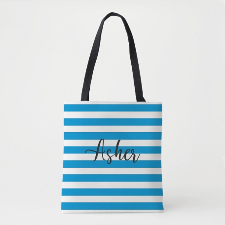 Striped Name Tote Bag - Blue