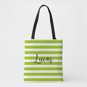 Striped Name Tote Bag - Lime Green