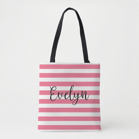 Striped Name Tote Bag - Pink