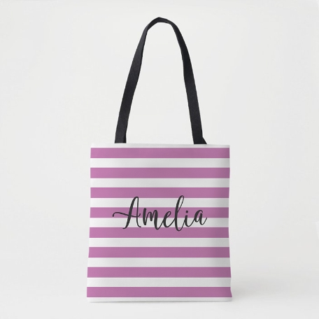 Striped Name Tote Bag - Purple