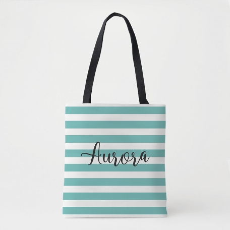 Striped Name Tote Bag - Teal