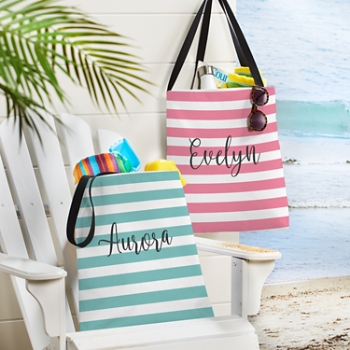 Striped Name Tote Bag