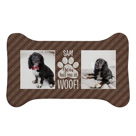 You Had Me At Woof! Photo Pet Feeding Mat - Large Bone-Brown