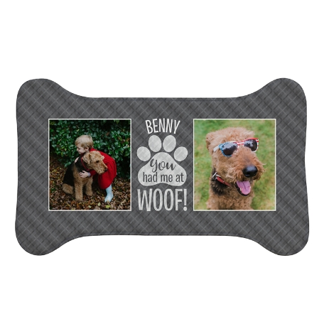 You Had Me At Woof! Photo Pet Feeding Mat - Large Bone-Gray