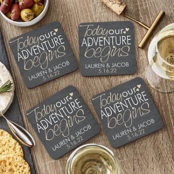 Adventure Begins Wedding Coasters