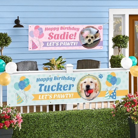 Let's Pawty Pet Photo Birthday Banner