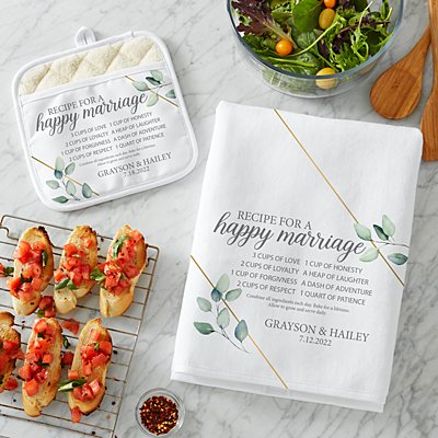 Recipe for a Happy Marriage Pot Holder and Towel Set