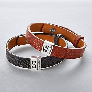 Initial & Name Family Links Leather Bracelet