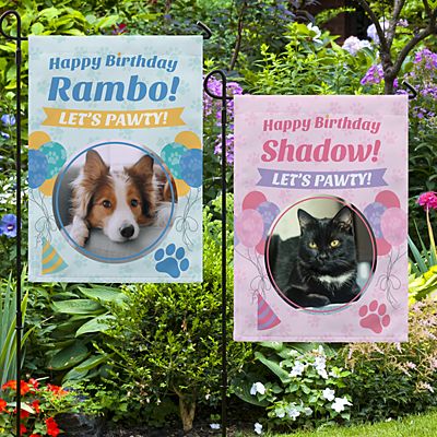 Let's Pawty Pet Photo Birthday Garden Flag