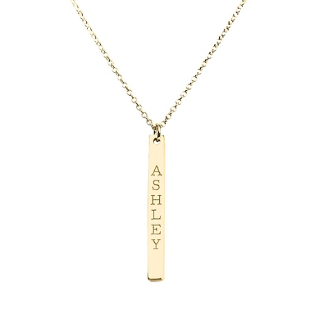 Classic Name Vertical Bar Necklace - 10K Yellow Gold