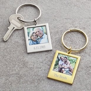 Engraved Photo Message Beveled Keychain