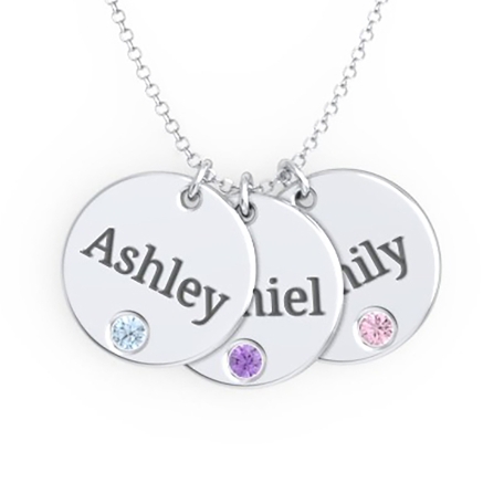 Family Tokens Birthstone Name Necklace - 3 Names/Stones