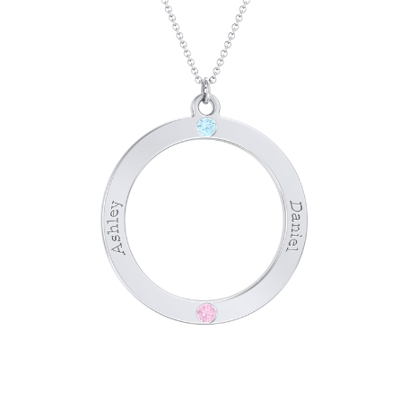 Forever Family Circle Birthstone Pendant - 2 Names