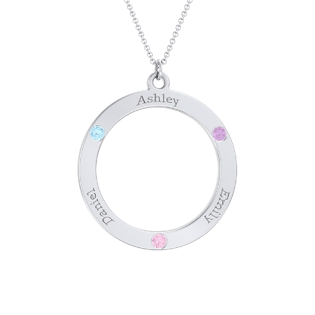 Forever Family Circle Birthstone Pendant - 3 Names