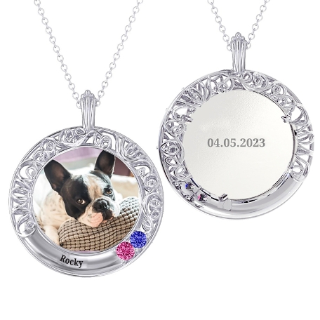 Framed Memories Filigree Birthstone Photo Pendant - Circle