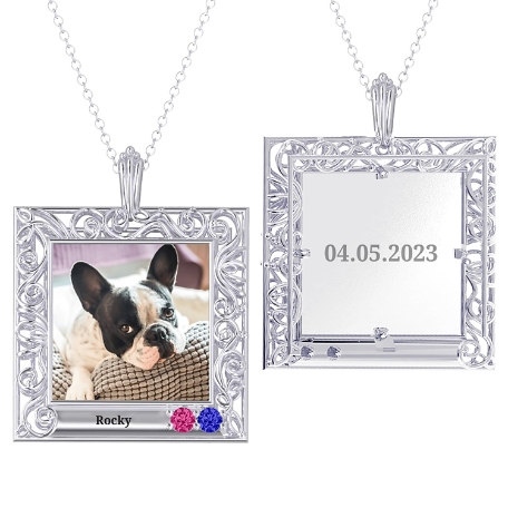 Framed Memories Filigree Birthstone Photo Pendant - Square