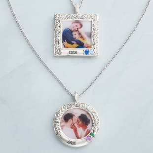 Framed Memories Engraved Filigree Birthstone Photo Pendant