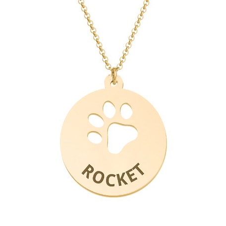 Loving Paws Engraved Name Necklace - 10K Yellow Gold - Modern